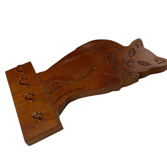 Pet Love Key Holder Wall Hanging Vintage Wood Carved Handmade Cat Feline u - Picture 7 of 7